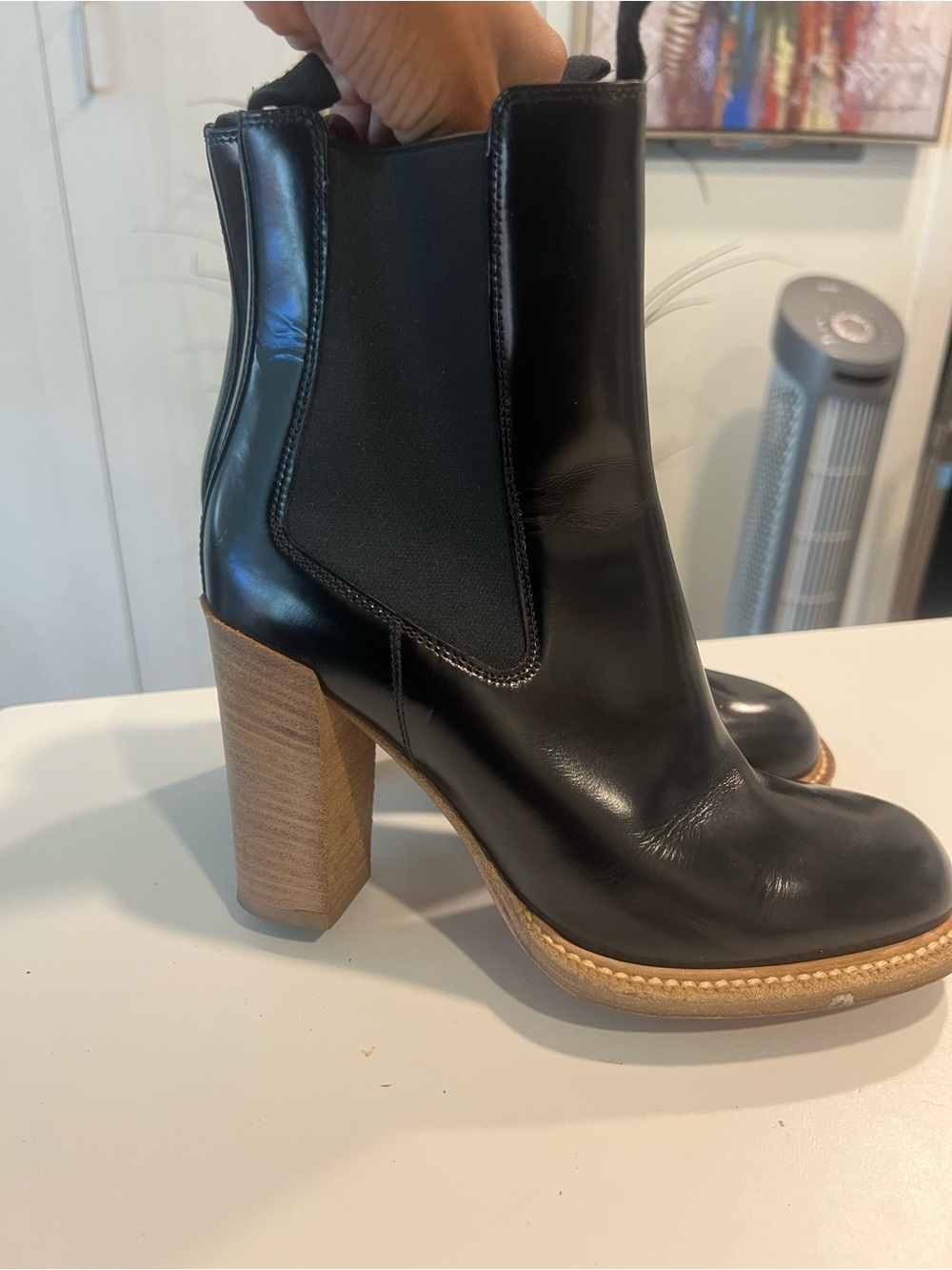 Céline Black Polished Leather Block-Heel Chelsea Boots